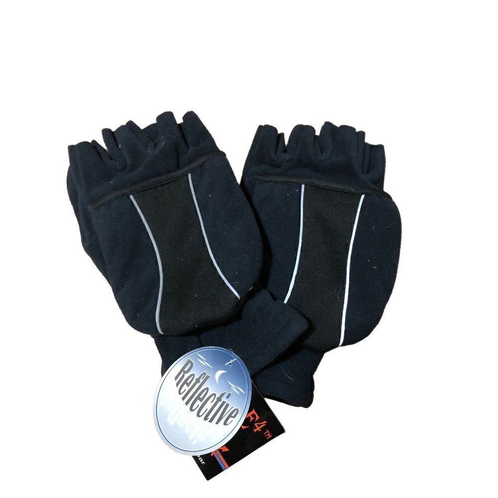 Reflective Mens Large Fleece Mittens Fingerless Protective Gear Aqua E4 Black